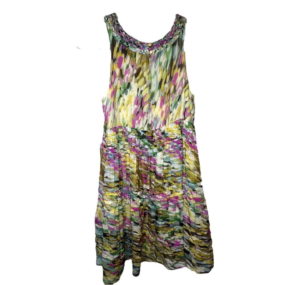 Anthropologie Leifsdottir Silk Yellow Watercolor Tiered Dress Women 4 Boho Artsy - Picture 2 of 12